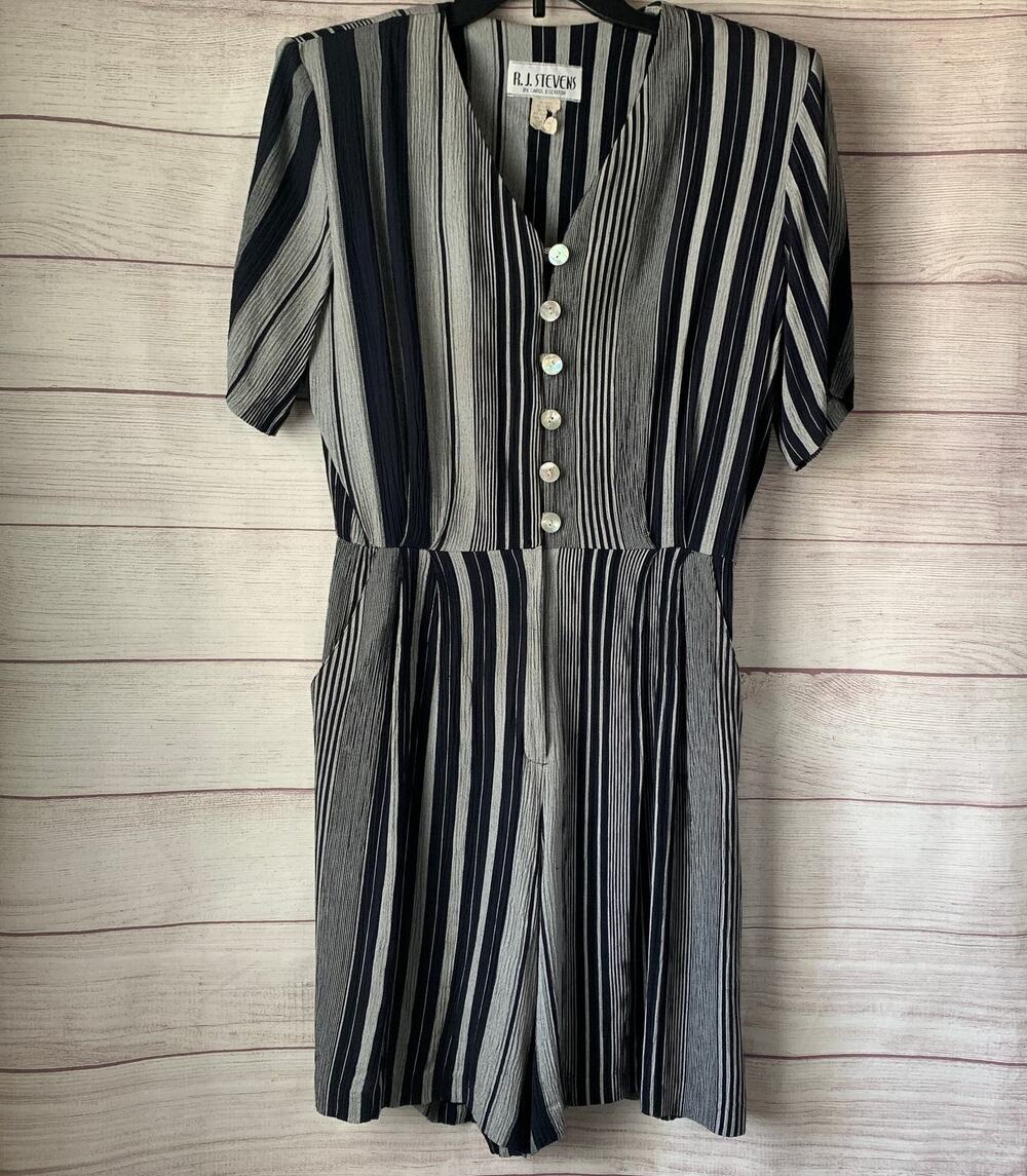 Vintage R.J. Stevens by Carol Escritor Romper Navy and Gray Stripes Size 12